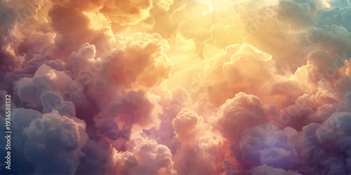 A dramatic sunset fills the atmosphere with a burning fire in the sky as dark storm clouds and beautiful light create an abstract nature cloudscape