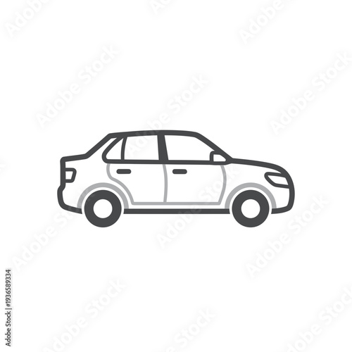 Outline Illustration of a Sedan Car with Subtle Grey Accents - Clean Vector for Automotive Themes
