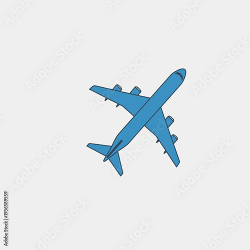 Wallpaper Mural Blue passenger jet airplane viewed from above, in flight against a light gray background, representing air travel. Torontodigital.ca