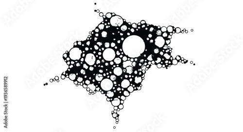 Abstract pattern of interconnected circles and spheres forming a dynamic, organic shape