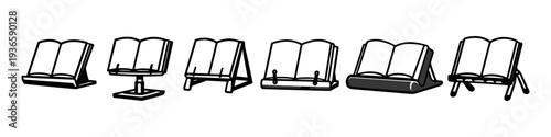 Collection of various book stands and reading holders for open books