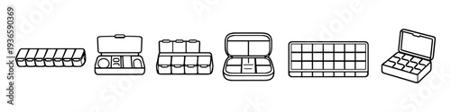 Collection of various organizers and containers for pills, jewelry, and small items