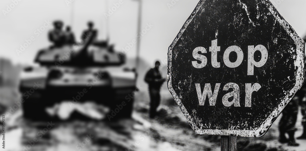 Obraz premium a stop war sign with the text stop war