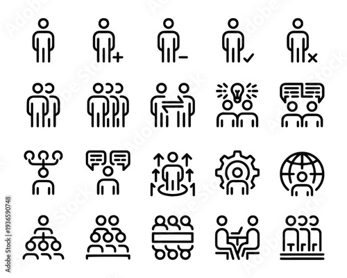 Business People Human Resource Outline Line Icons Collection