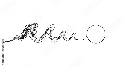 Abstract swirling lines represent fluid dynamics and turbulence around a circular object.