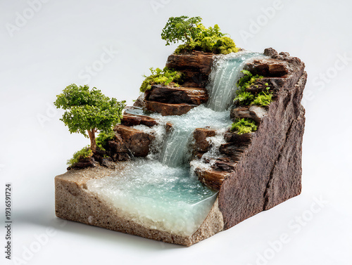 Wallpaper Mural Detailed Miniature Waterfall Diorama with Blue Resin Water, Green Moss, and Layered Rocks Torontodigital.ca
