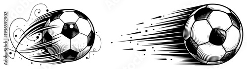 Dynamic soccer ball illustrations with motion blur and speed lines