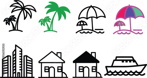 Beach and city icons
