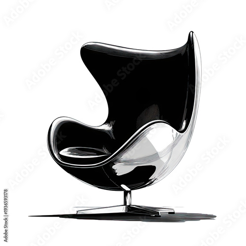 Futuristic Chrome Chair on Black Background