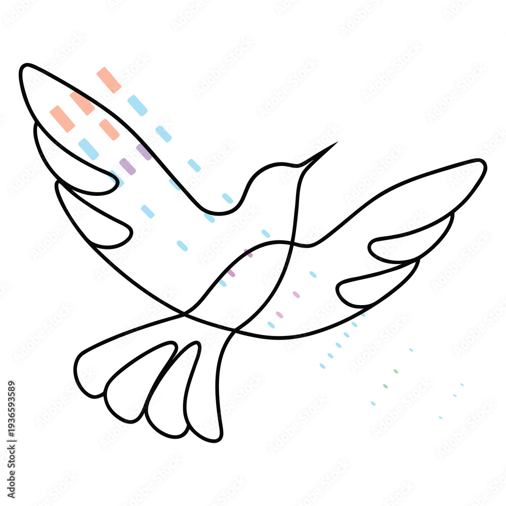 Obraz premium Elegant Hummingbird Line Art With Colorful Geometric Elements