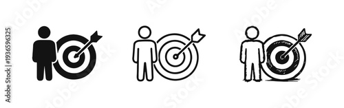 Target Audience and Goal Achievement Icon Set - Business Strategy and Marketing Objective Vector Illustration
