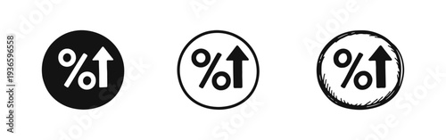 Increasing Percentage Icon Set - Financial Growth and Interest Rate Upward Trend Vector