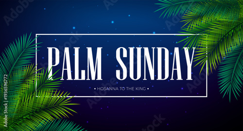 Palm Sunday Illustration for Christian Religious Occasion with Palm Leaves and Ray of Sunshine on Sky Blue Background. Vector Holy Week Design for Savior Celebrate Theme Poster Template for Banner