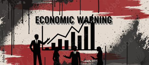 Economic warning business concept. Silhouettes of professionals with financial chart and grunge background. Vector design