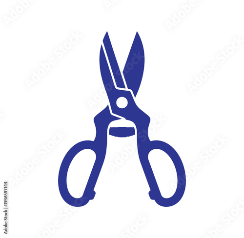 Blue scissors icon on white background for cutting and crafting purposes