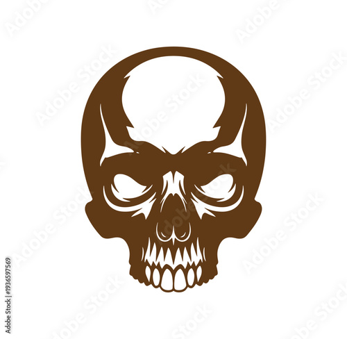 Brown skull icon with sharp teeth and menacing expression on white background