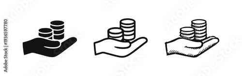 Hand Holding Coins Icon Set - Savings, Investment and Financial Management Vector