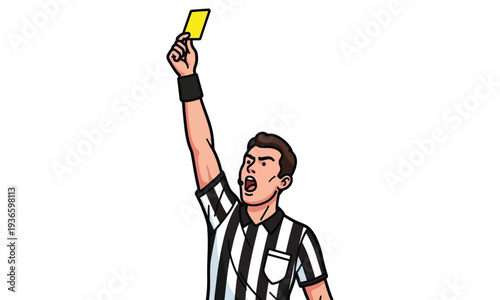 Referee showing yellow card signaling a foul in a sports game