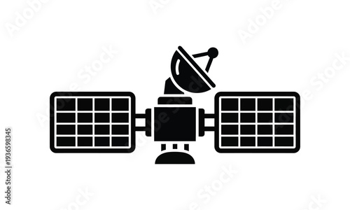 Space satellite with solar panels and parabolic antenna dish vector