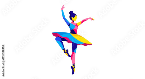 Vibrant illustration of a ballet dancer in mid-performance, showcasing elegance and poise from a front viewpoint Whisk_00de3ba3db8f48c882b4e74870dcb130dr.eps