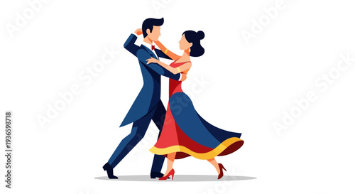Couple dancing tango together in a studio, illustration of a dynamic dance performance from a front viewpoint