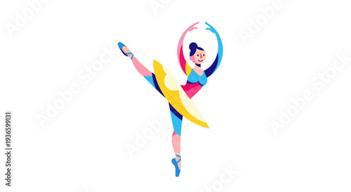 Dynamic Illustration of a Dancer in Mid-Performance, Showcasing Elegance and Artistic Flare, Captured from a Front Viewpoint