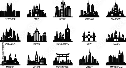 World City Skylines Silhouettes Collection New York Paris Berlin Warsaw Madrid world cities