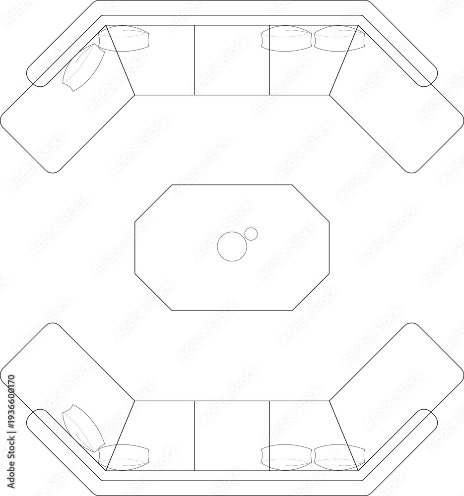 Obraz premium Top View Outline Illustration of a Symmetrical Double Sectional Sofa Set. 3