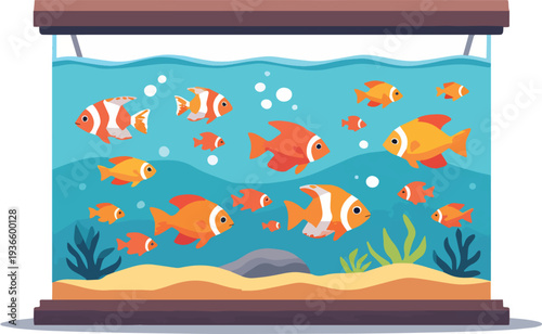 acquario con pesci dolce salata acqua tropicali rossi vettoriale	
