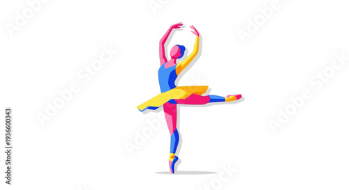 Vibrant Dancer Performing Elegant Ballet Pose in Studio Setting from a Front Viewpoint