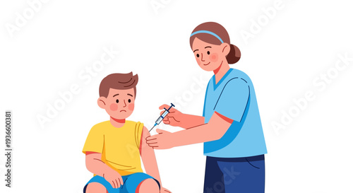 Medical professional administering vaccination to a young boy in a clinical setting