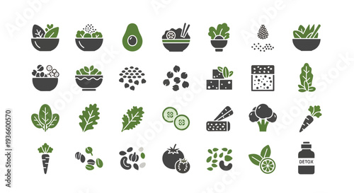 Healthy Vegan Food Icons Set for Diet and Nutrition Lifestyle