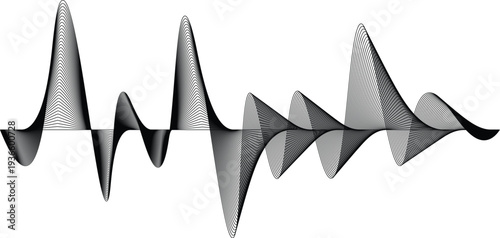 Dynamic Sound Wave Background with Smooth Audio Spectrum Curve, Abstract Modern Music Visualization Design, Black Waveform Isolated on Transparent Background