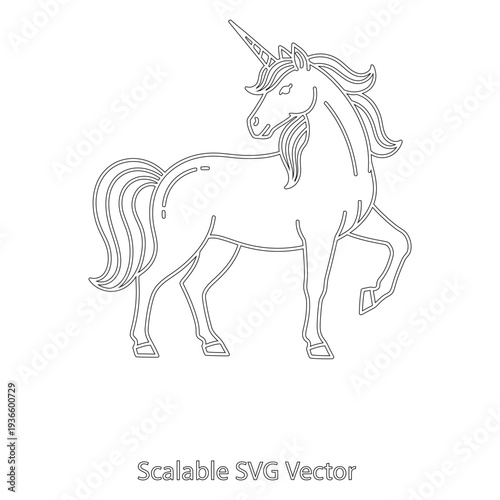 Black line unicorn standing on white background mythical horse creature mythical creature
