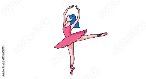Elegant ballerina dancing gracefully in a beautiful ballet pose with pink tutu and blue hair
