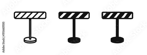 Construction Barrier Icon Set, Road Block, Warning, and Work in Progress Symbols