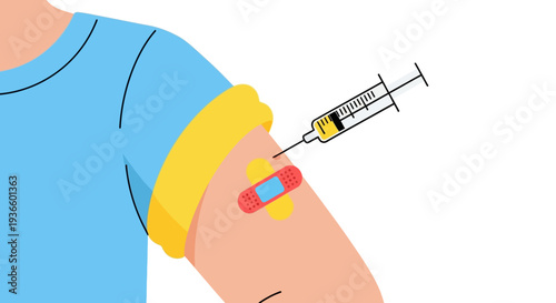 Medical Injection Scene with Syringe and Bandage on Arm