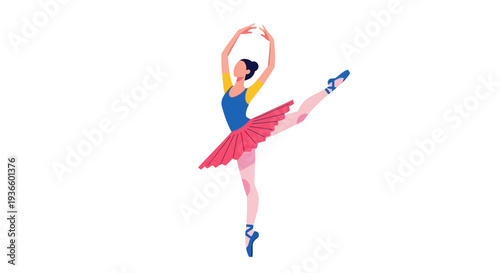 Ballet Dancer Performing on Stage with Elegant Pose and Flowing Skirt