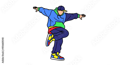 A skateboarder performs a trick on a skateboard, showcasing dynamic movement and action in a graphic illustration