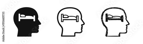 Sleep and Rest Concept Icon with Bed in Human Head. Dreaming and Relaxation.