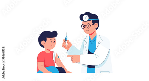 Doctor preparing to administer vaccination to a young patient in a clinical setting