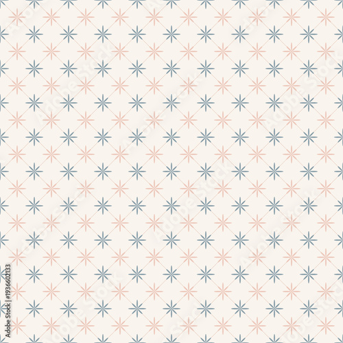 Foto Seamless mid century modern geometric star pattern with blue and peach floral sh