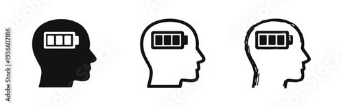Energy and Recharge Concept Icon with Battery in Human Head. Mental Wellness and Vitality.