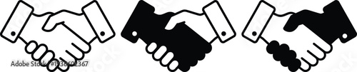 business handshake solid icon set, silhouette of partners shaking hands for professional agreement and successful deal