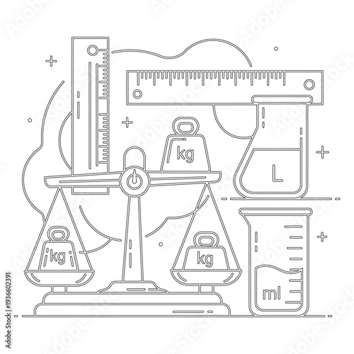 Laboratory equipment with scales and measuring devices ruler