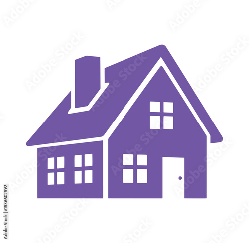 Simple purple house icon with white outline and details on white background
