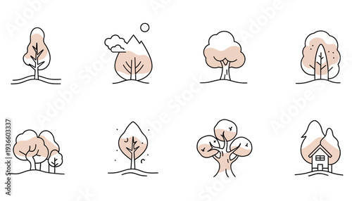 Set of 8 tree icons vector