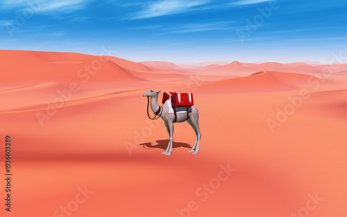 Kamel in einer Wüste mit Sanddünen