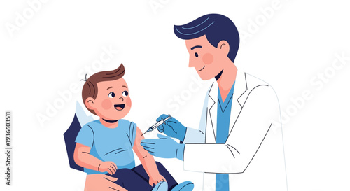 Doctor administering vaccination to a crying child in a clinical setting