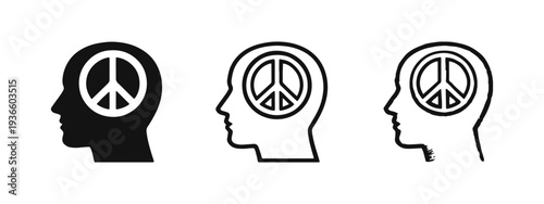Head with peace symbol icon representing peace of mind, harmony, or pacifism concept.